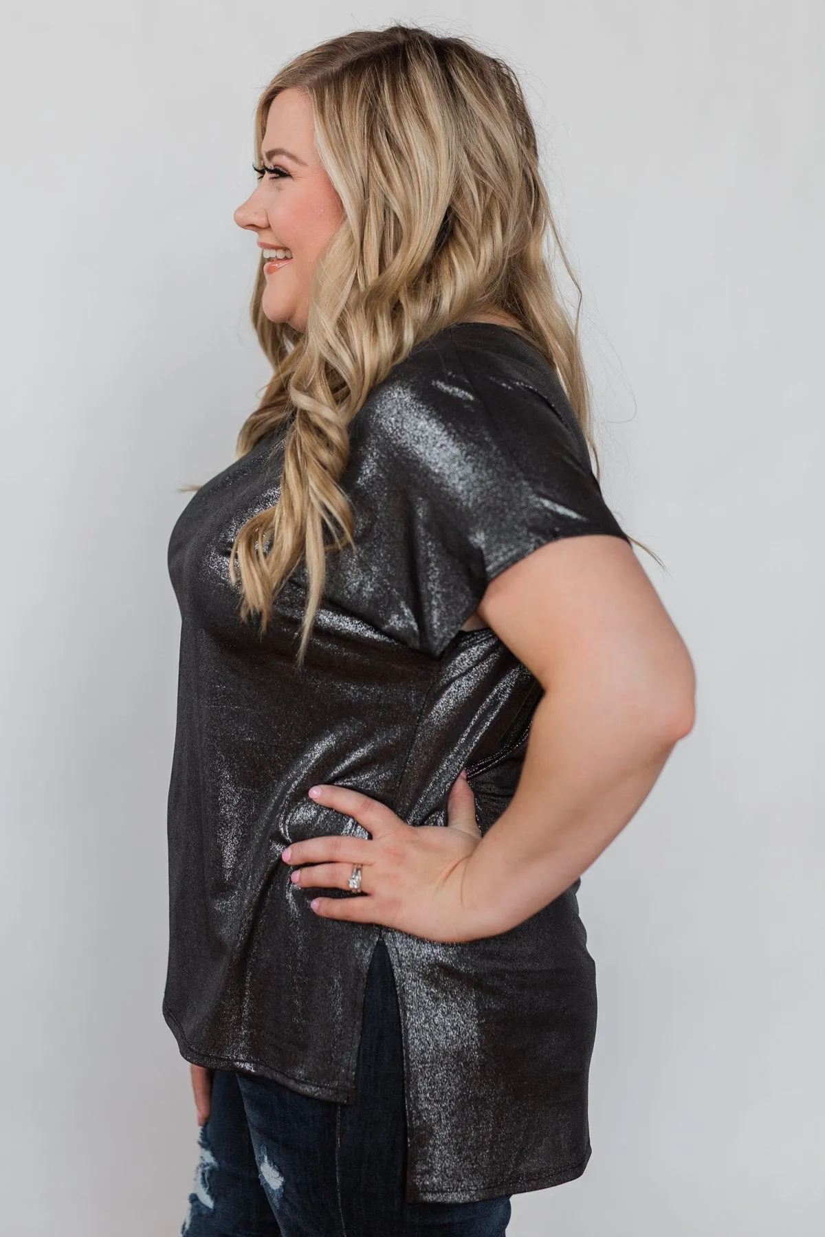 Shine Like New Short Sleeve Top- Black