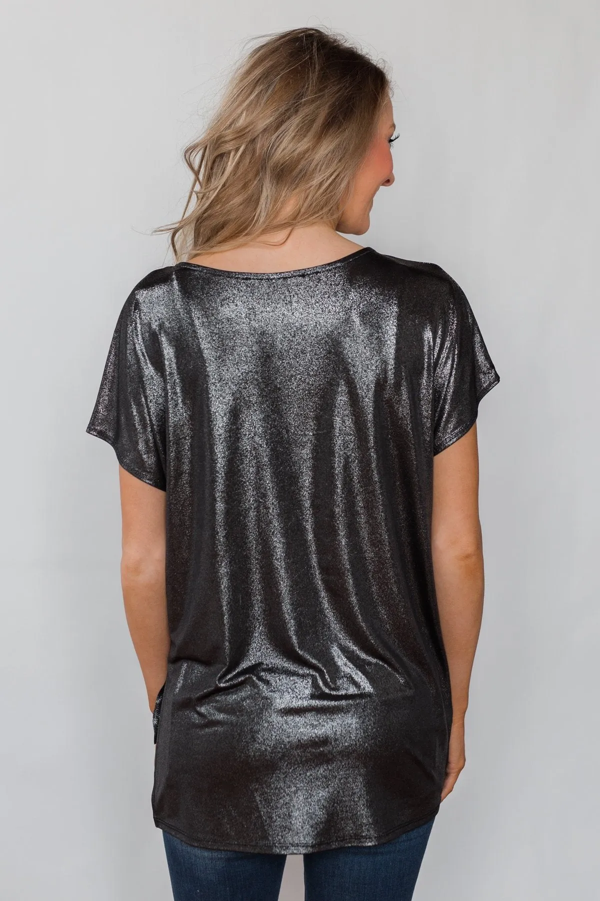 Shine Like New Short Sleeve Top- Black