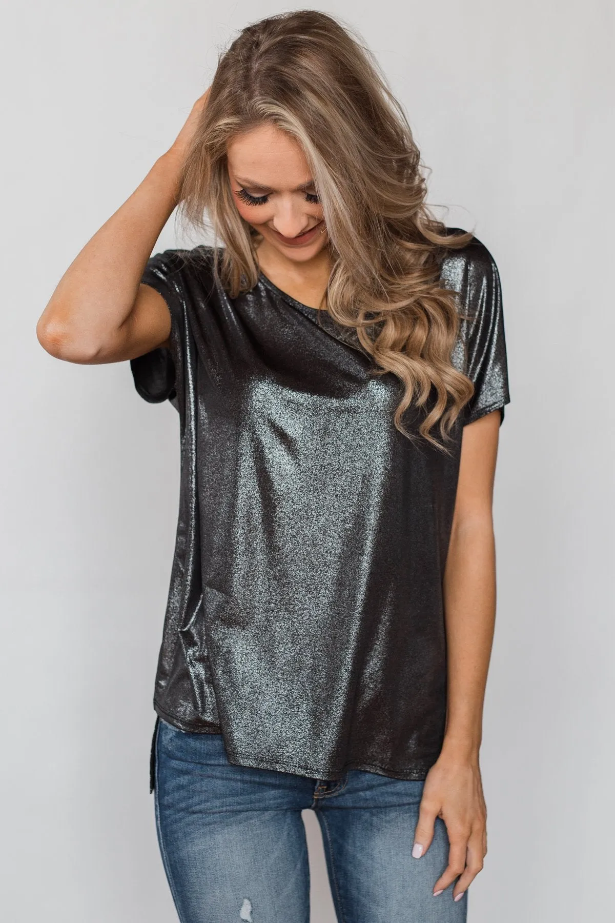 Shine Like New Short Sleeve Top- Black