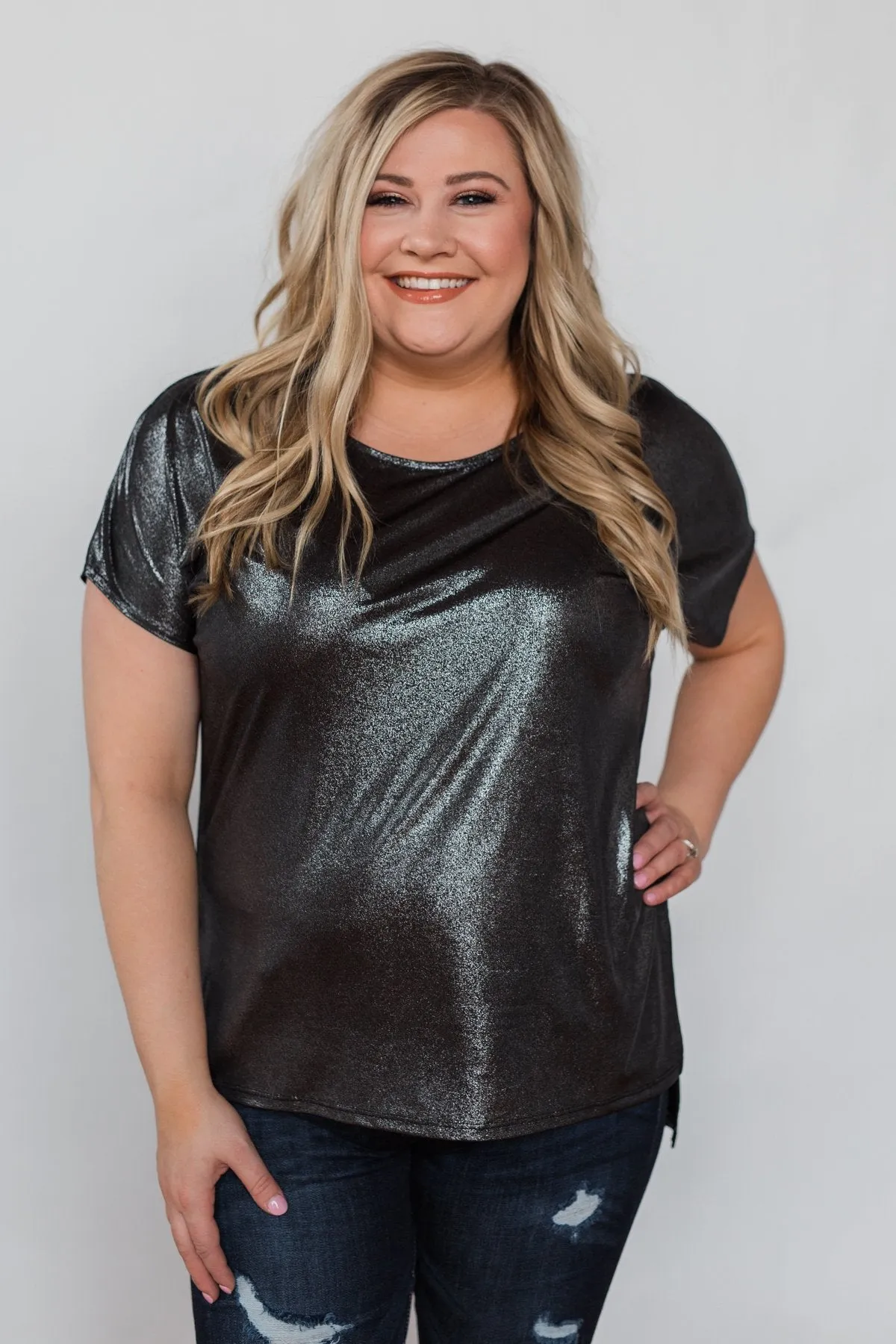 Shine Like New Short Sleeve Top- Black