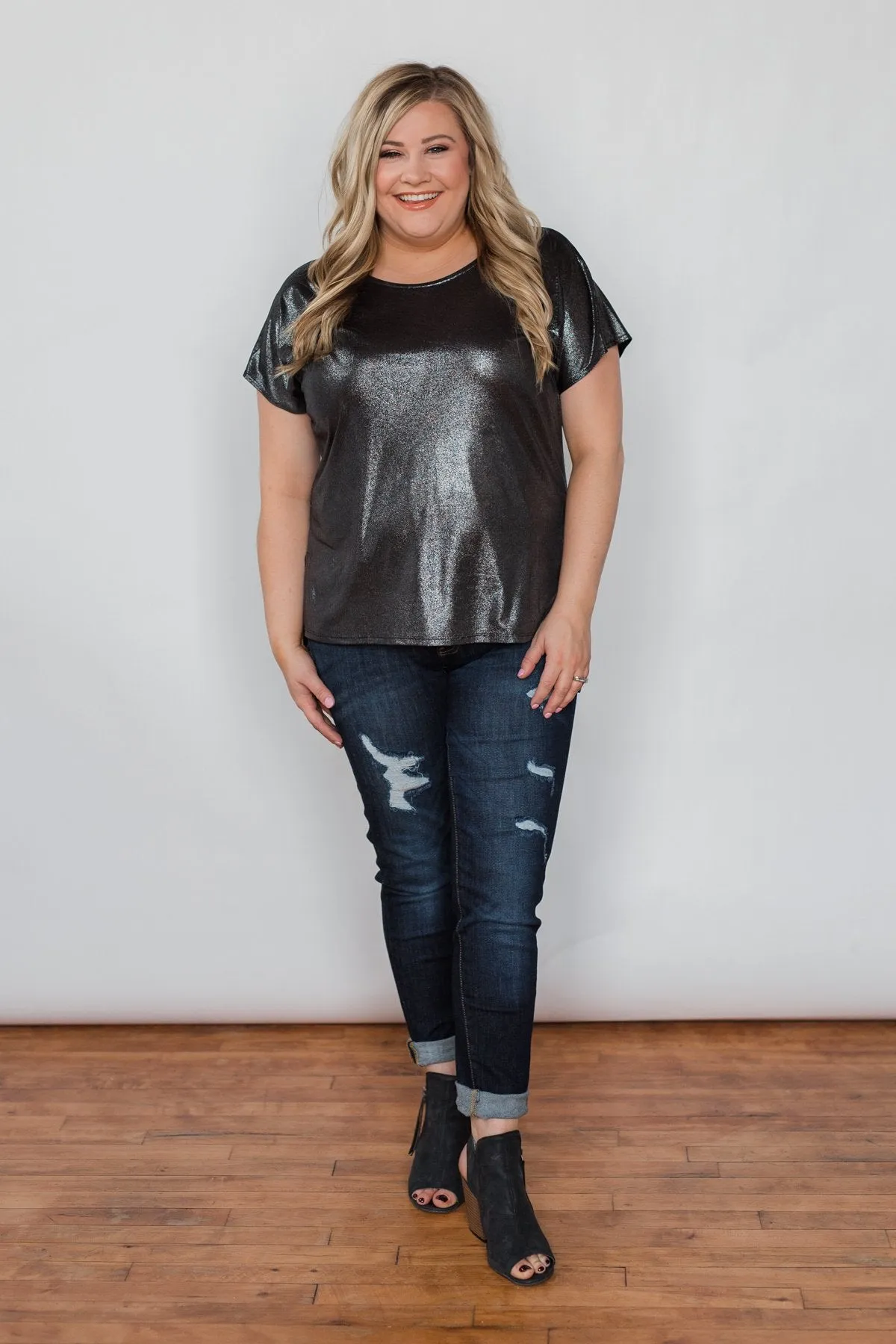 Shine Like New Short Sleeve Top- Black