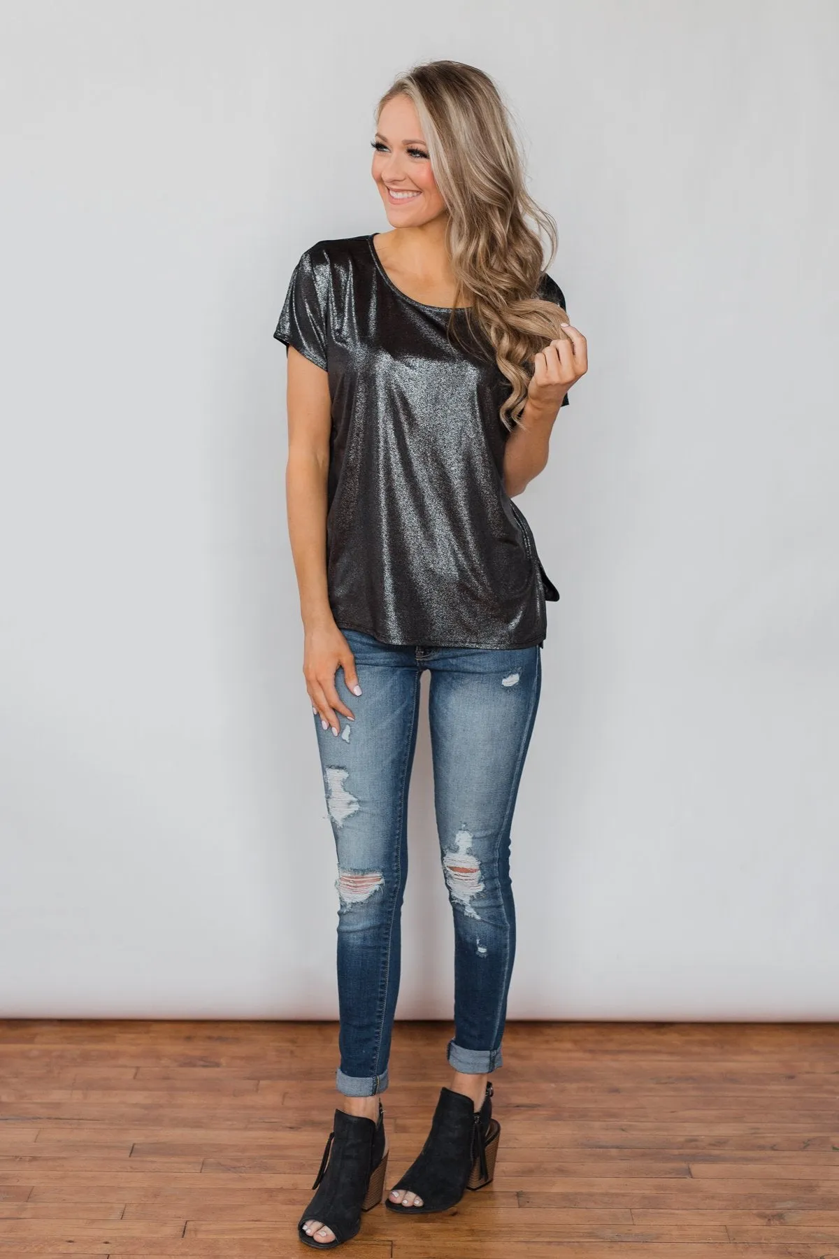 Shine Like New Short Sleeve Top- Black