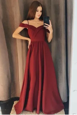 Simple Burgundy Evening Gown with Off-the-shoulder