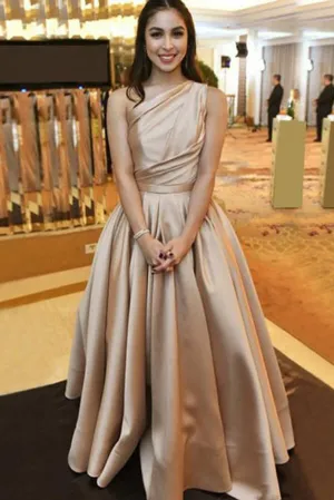 Simple Satin A-line One-Shoulder Long Prom Dresses, Evening Gowns, MP655
