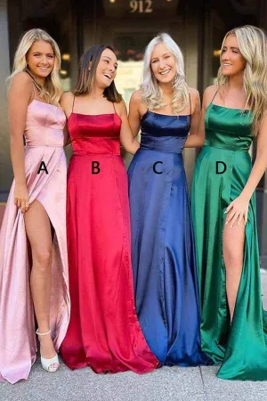 Simple Satin Spaghetti Straps Lace up Back Prom Dresses, Evening Gowns, MP672