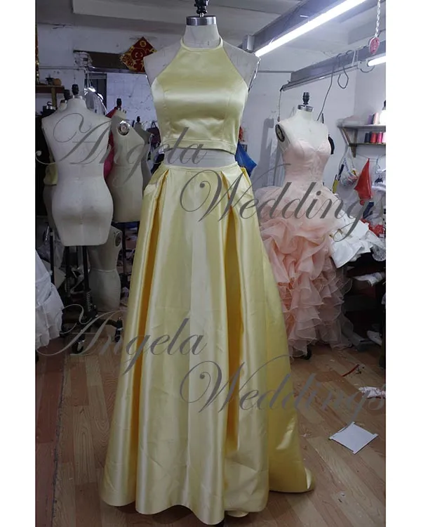 Simple Two Piece Prom Dresses 2018 New Elastic Satin Long Prom Party Gowns Fashion