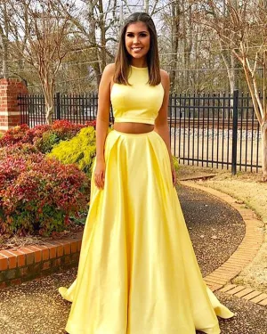 Simple Two Piece Prom Dresses 2018 New Elastic Satin Long Prom Party Gowns Fashion