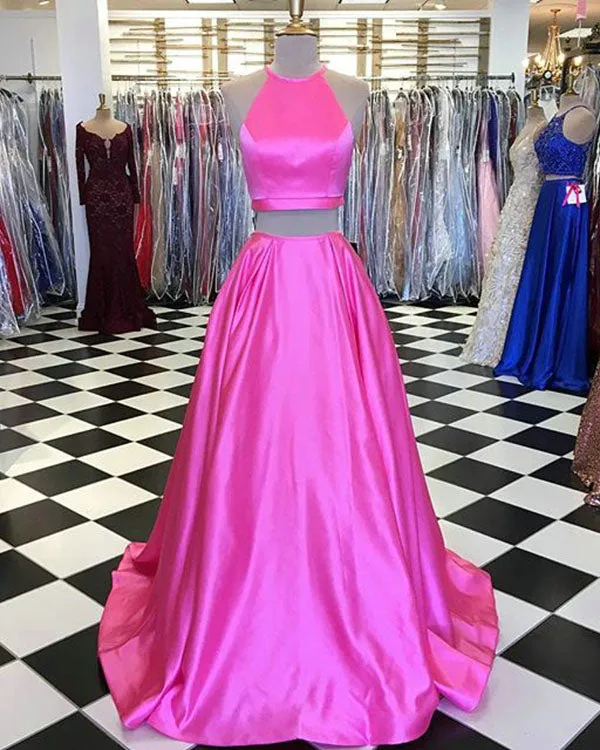 Simple Two Piece Prom Dresses 2018 New Elastic Satin Long Prom Party Gowns Fashion