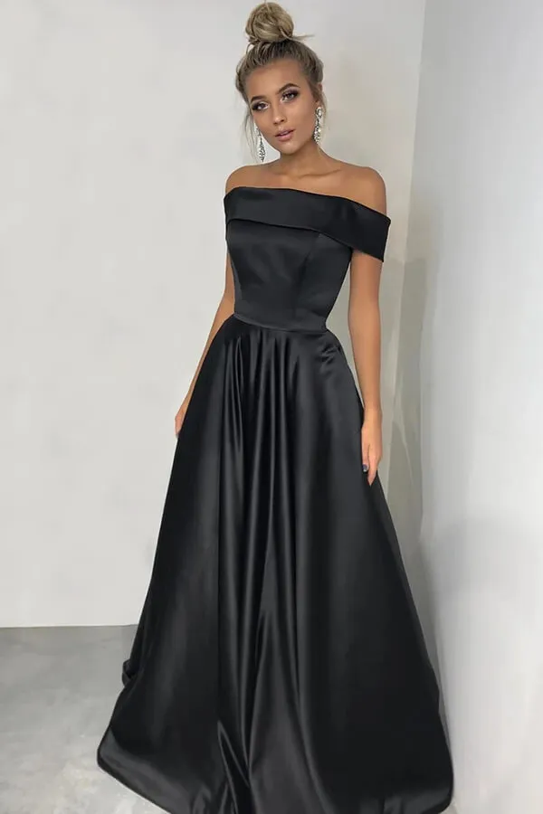 Simple Yellow A-line Off-the-shoulder Long Prom Dresses, Evening Dresses, SP681