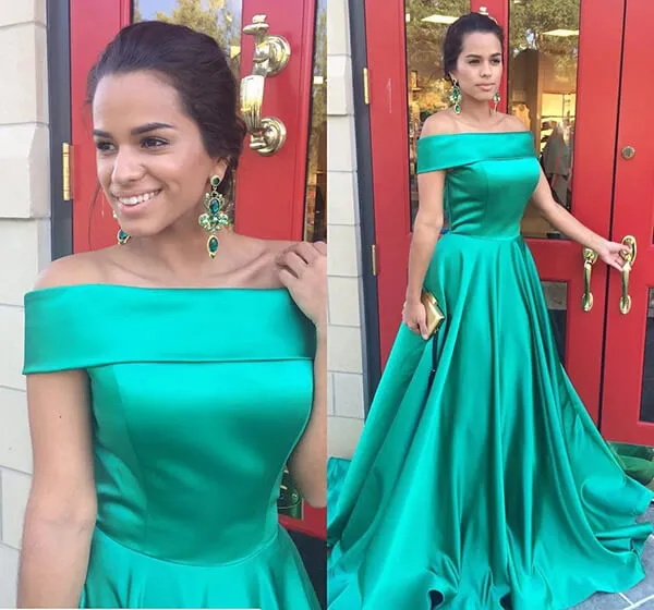 Simple Yellow A-line Off-the-shoulder Long Prom Dresses, Evening Dresses, SP681