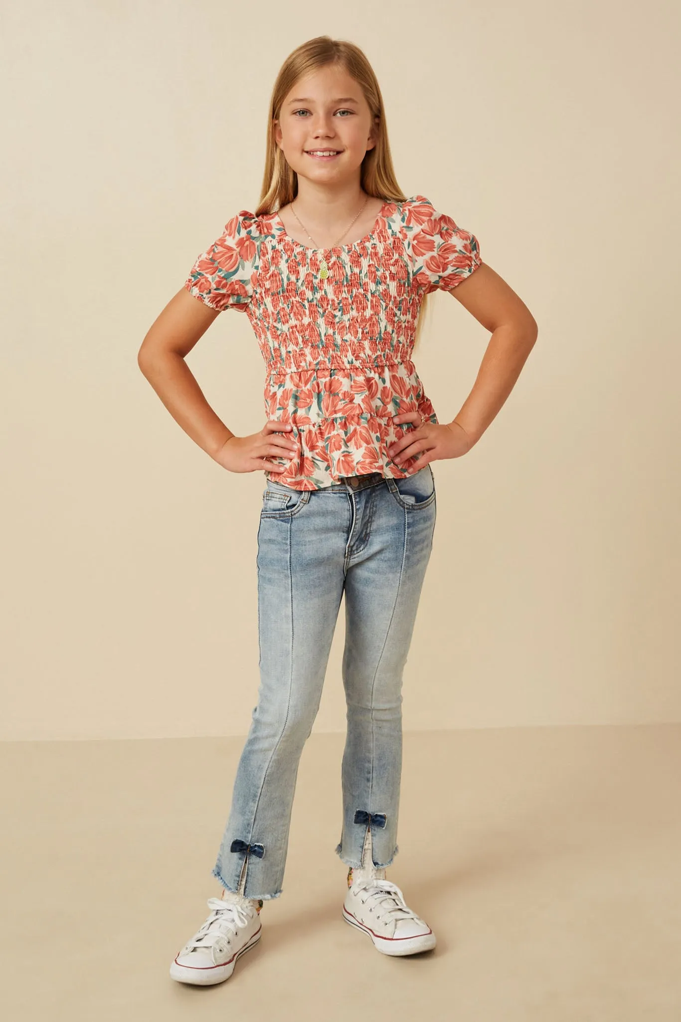 Smocked Puff Sleeve Peplum Top