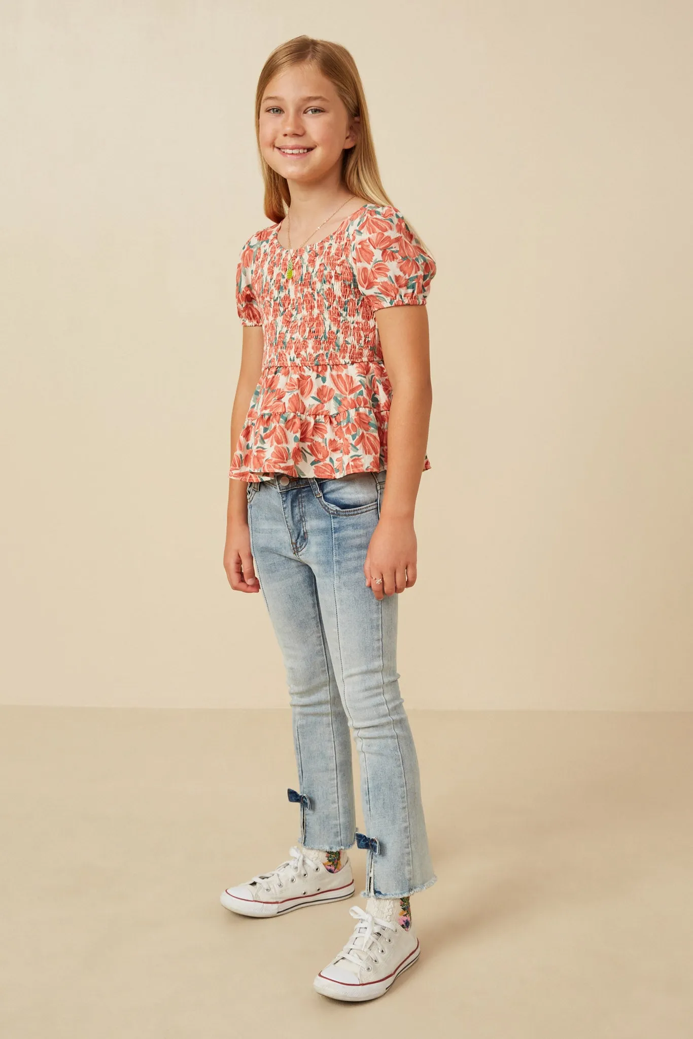 Smocked Puff Sleeve Peplum Top