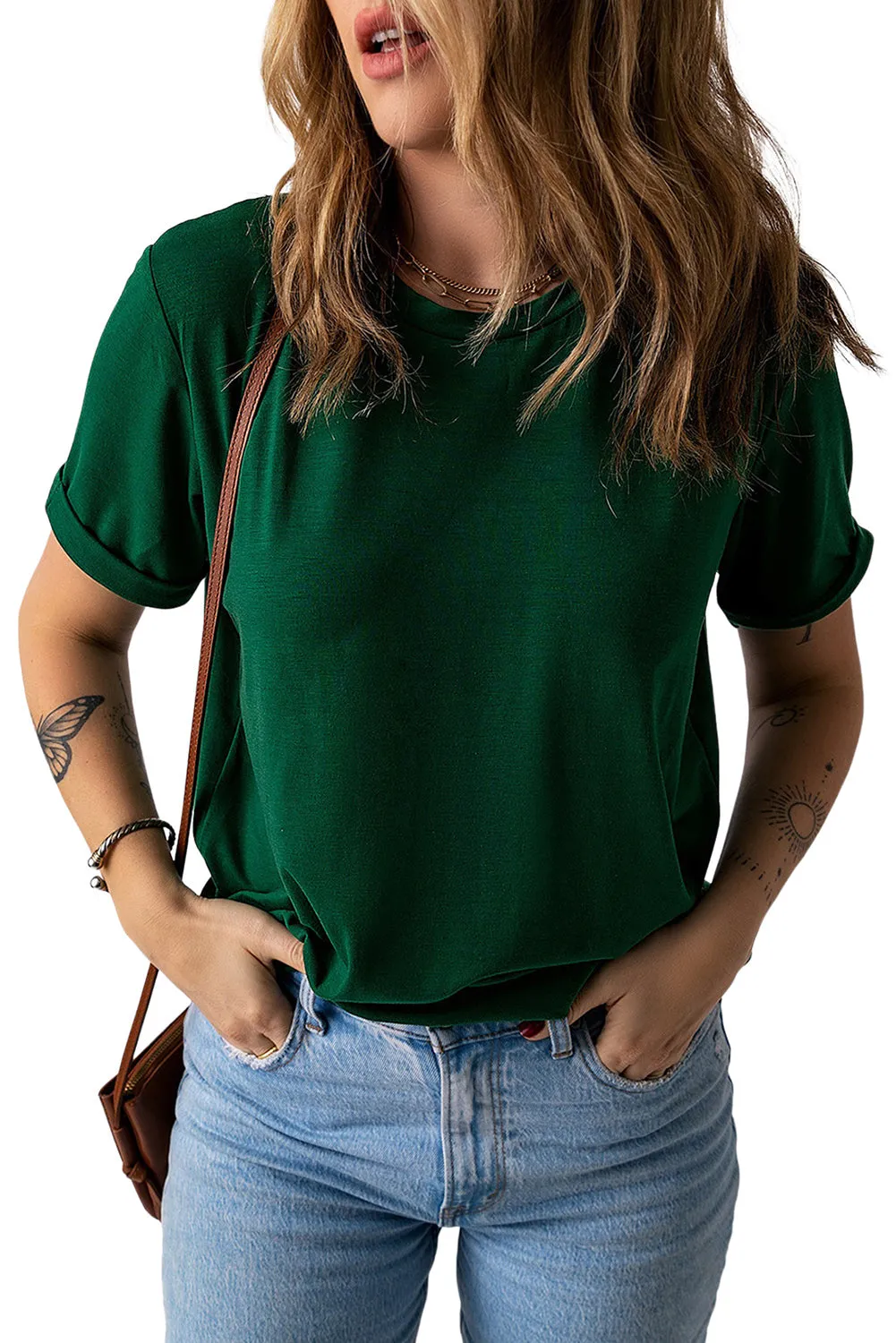 Solid Color Crew Neck Tee