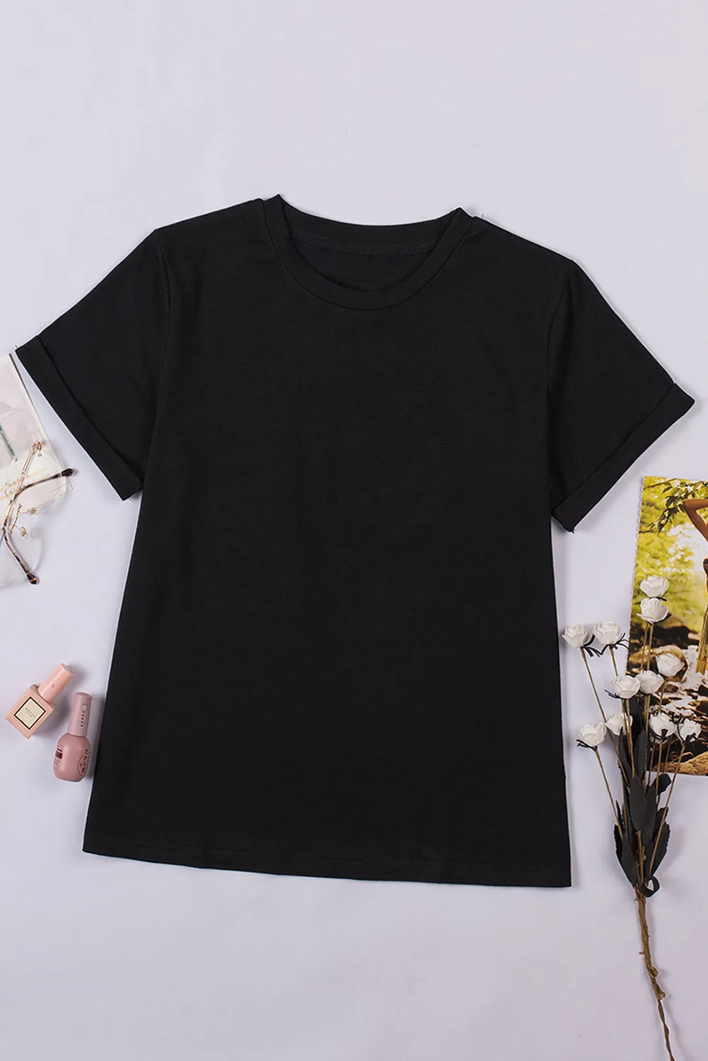 Solid Color Crew Neck Tee