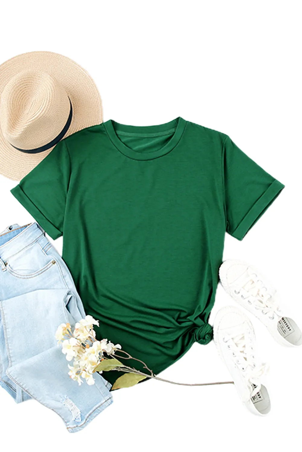 Solid Color Crew Neck Tee