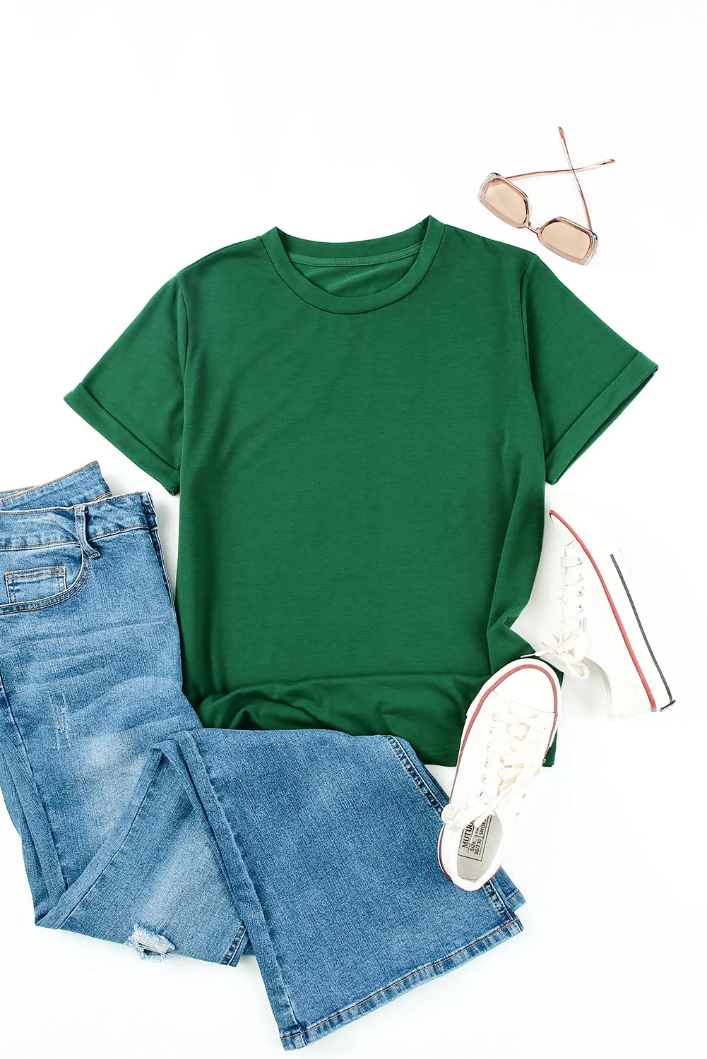Solid Color Crew Neck Tee