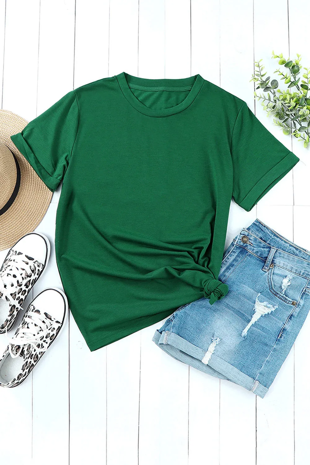 Solid Color Crew Neck Tee