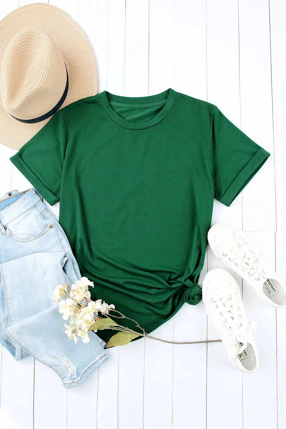 Solid Color Crew Neck Tee