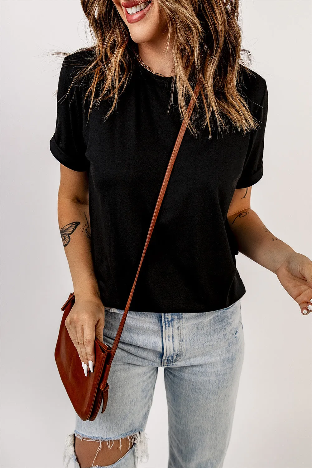 Solid Color Crew Neck Tee