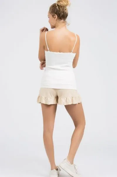Spaghetti Strap Knit Top with Lace Detail - Ivory -