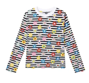 Stella McCartney Kids Flower Stripes Long Sleeve Tee