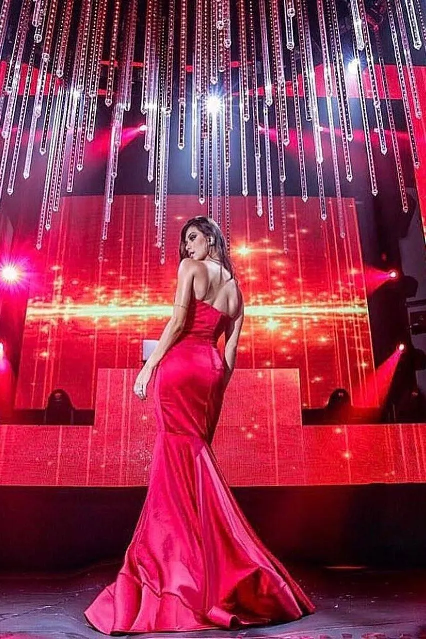Strapless Satin Red Evening Dresses with Mermaid Skirt