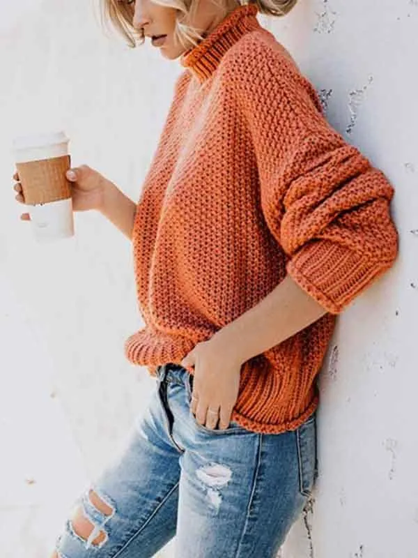 Stunncal  High Neck Solid Color Sweater