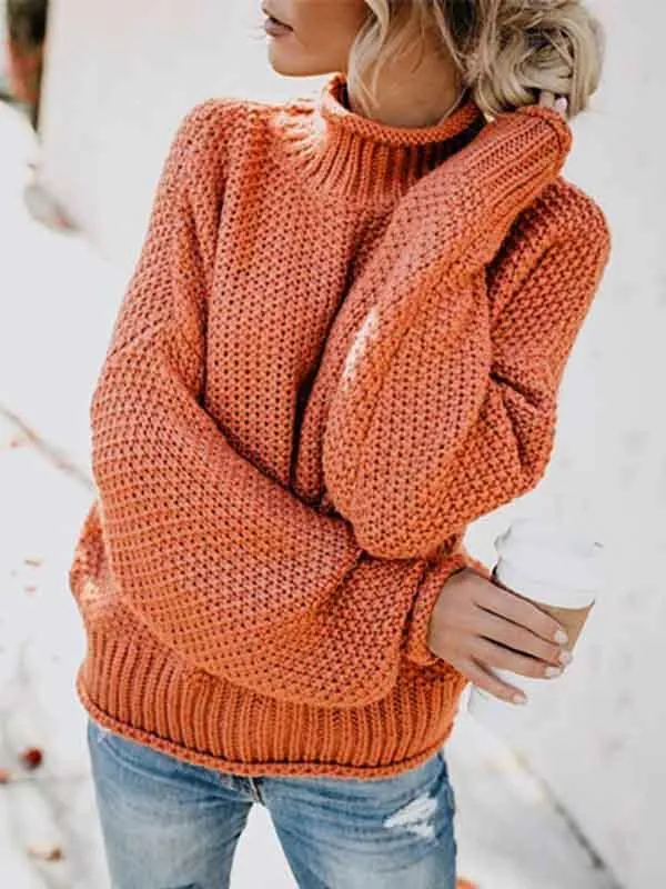 Stunncal  High Neck Solid Color Sweater