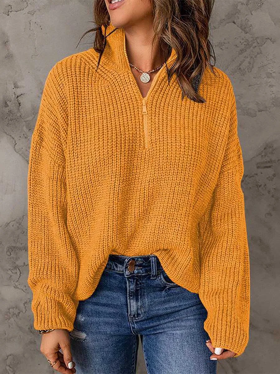 Stunncal High Neck Zipper Loose Sweater