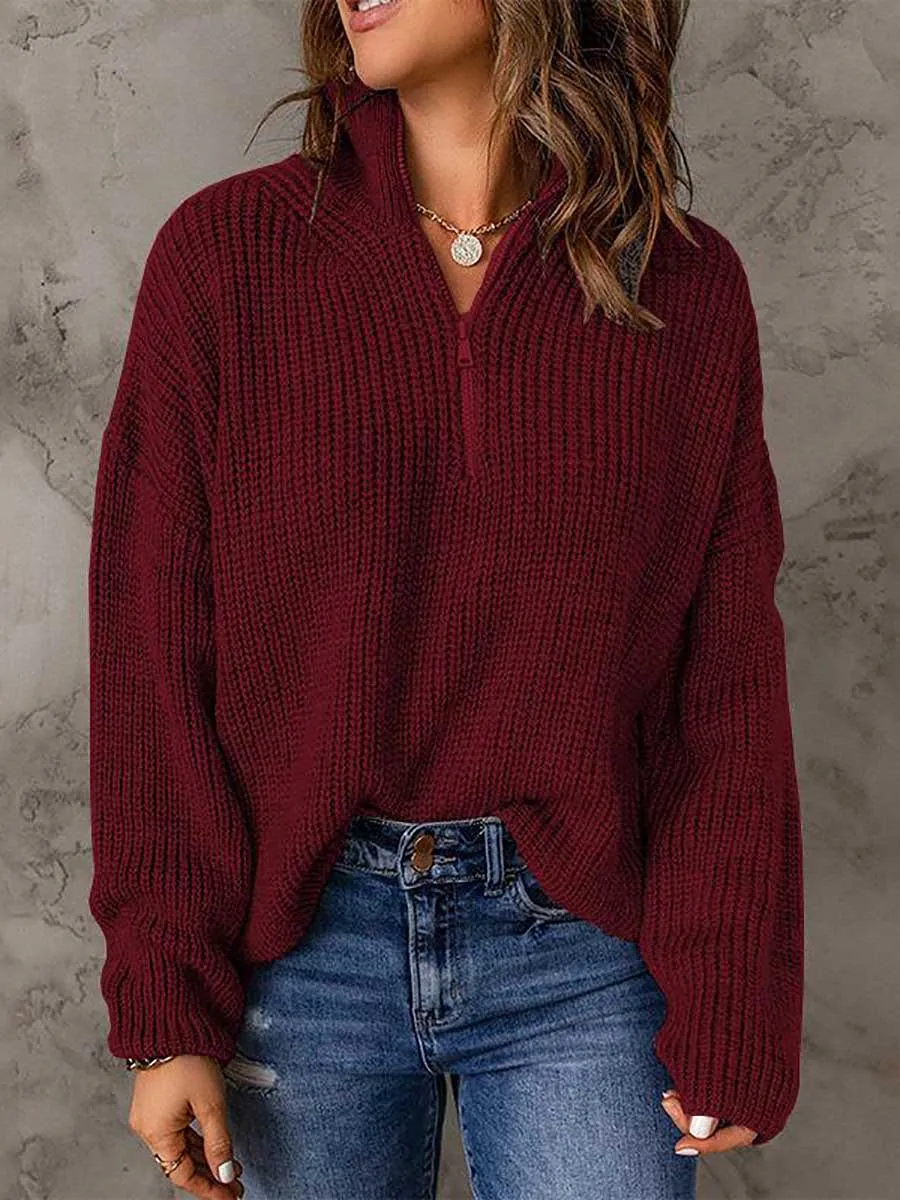 Stunncal High Neck Zipper Loose Sweater