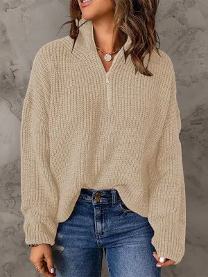 Stunncal High Neck Zipper Loose Sweater