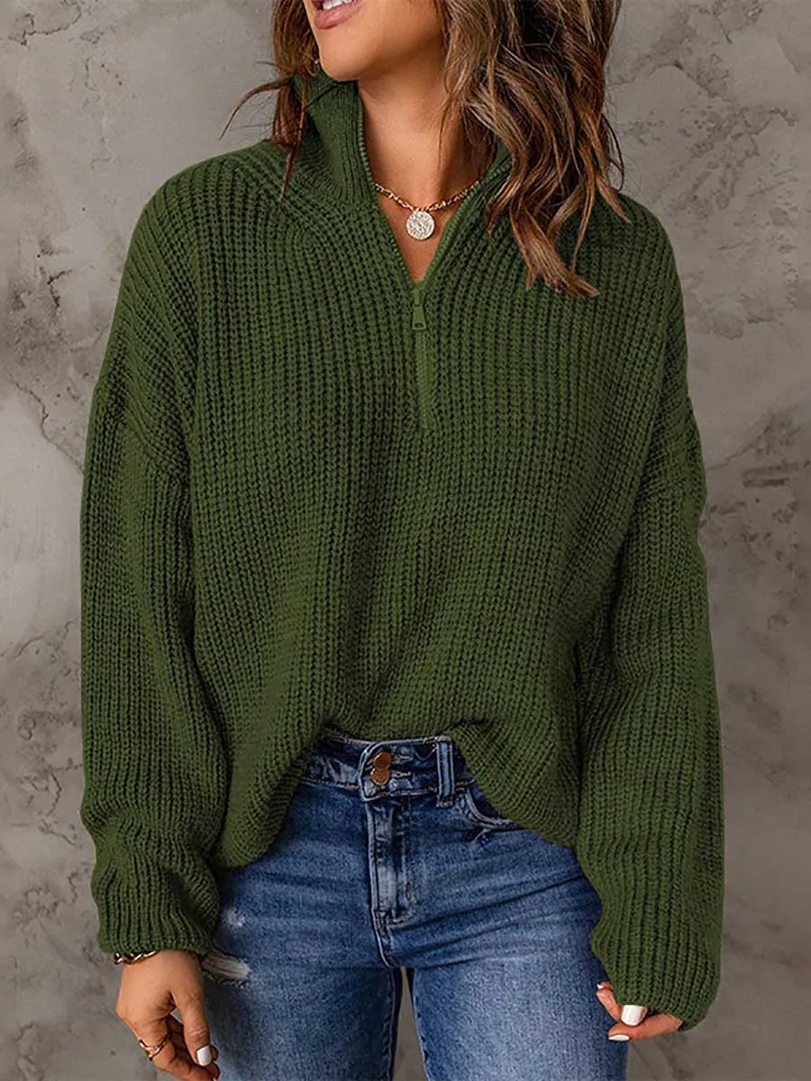 Stunncal High Neck Zipper Loose Sweater
