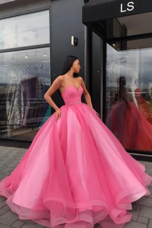 Sweetheart Prom Ball Gown Dresses Tulle Skirt Satin Inside