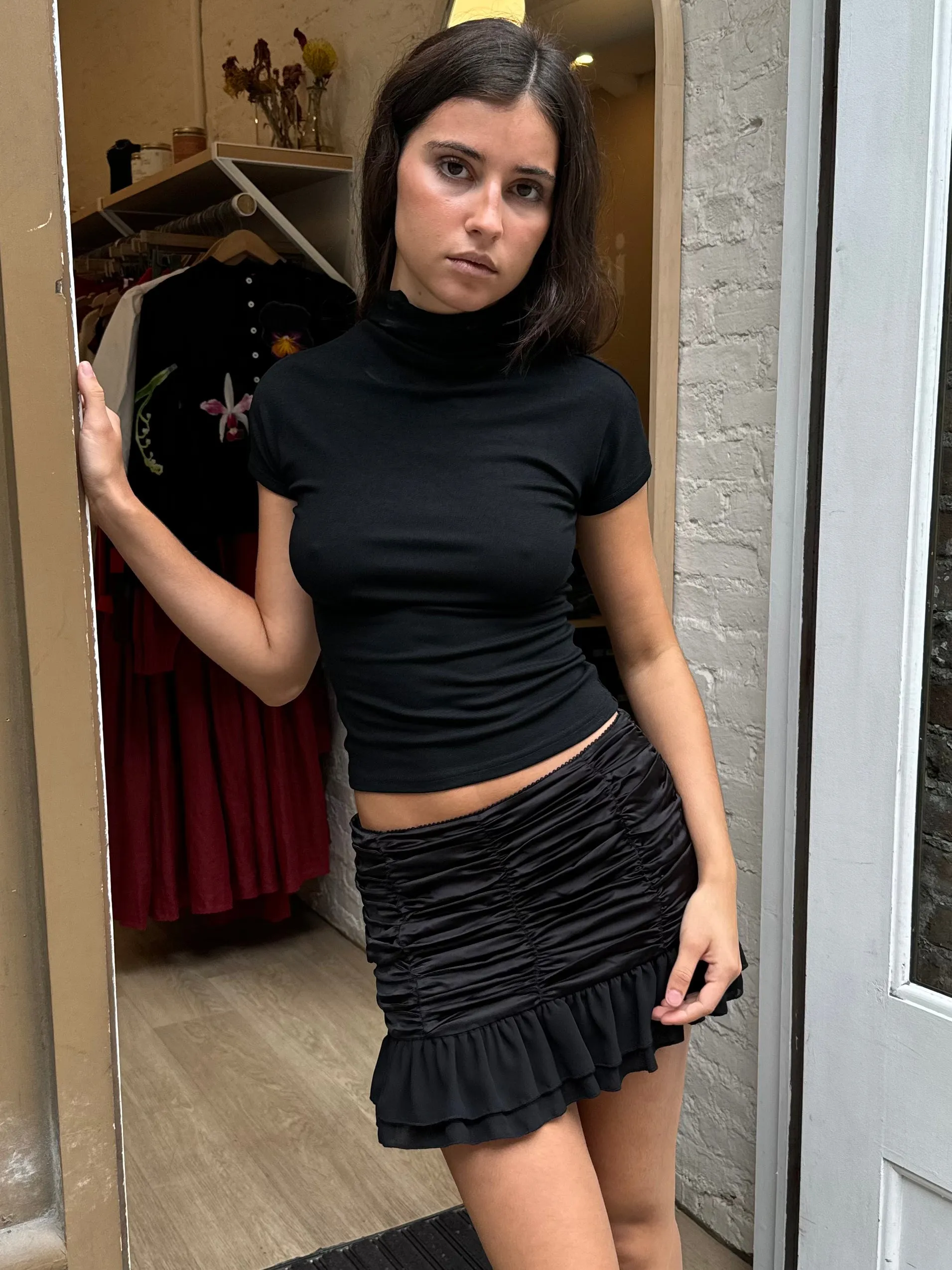 Sylvia High Neck Top in Black