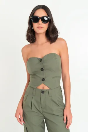 Top strapless corto escote corazón con botones