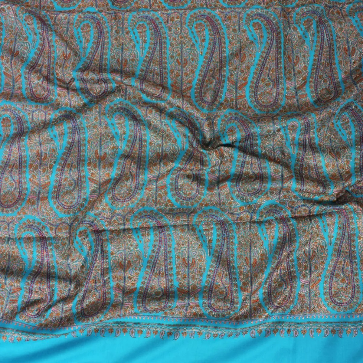 Tourquise base sangeen Paisley design sozni Embroidered Jamawar Pashmina Shawl