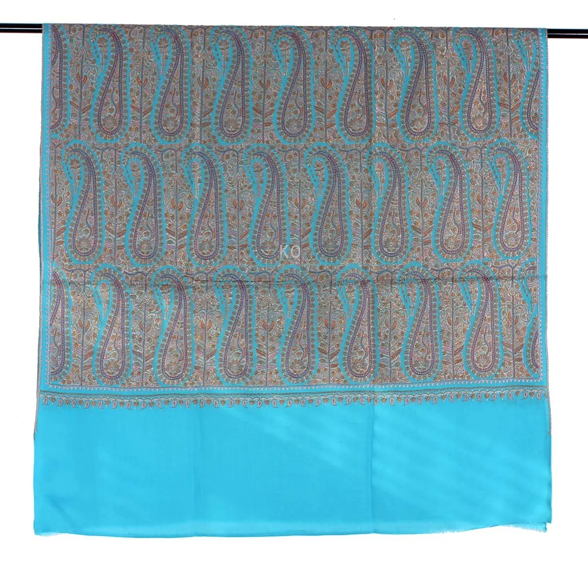 Tourquise base sangeen Paisley design sozni Embroidered Jamawar Pashmina Shawl