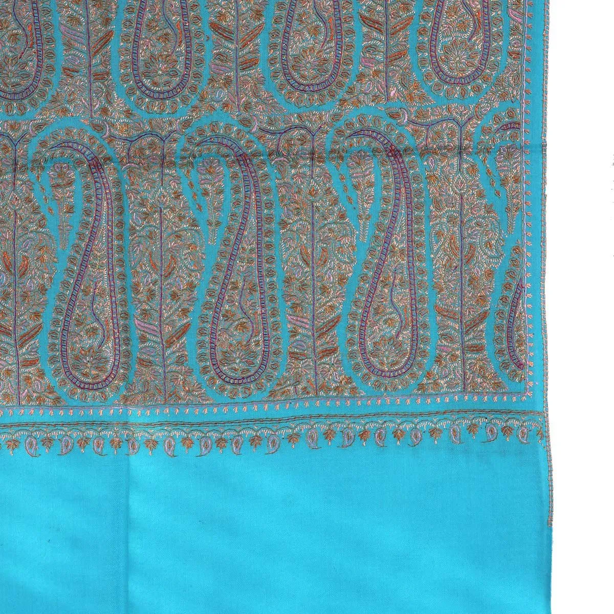 Tourquise base sangeen Paisley design sozni Embroidered Jamawar Pashmina Shawl