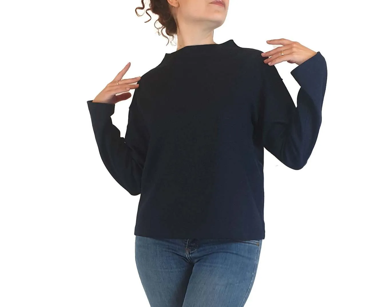 Uniqlo navy wool mix high neck jumper size S