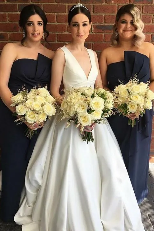 V-neckline Satin Bridal Gown Dress for Wedding 2019