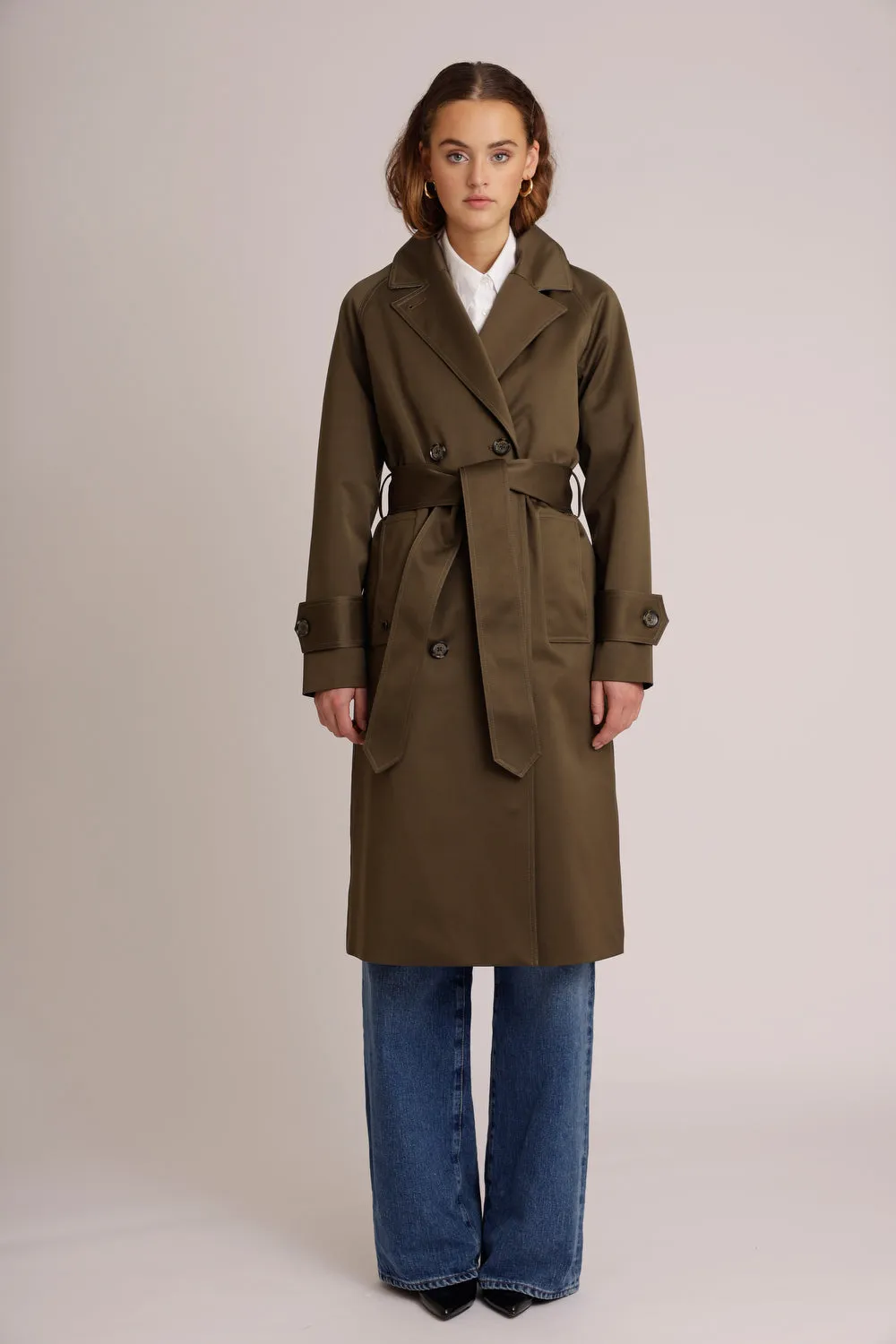 Waterproof Straight-Fit Trenchcoat  | Satin Green