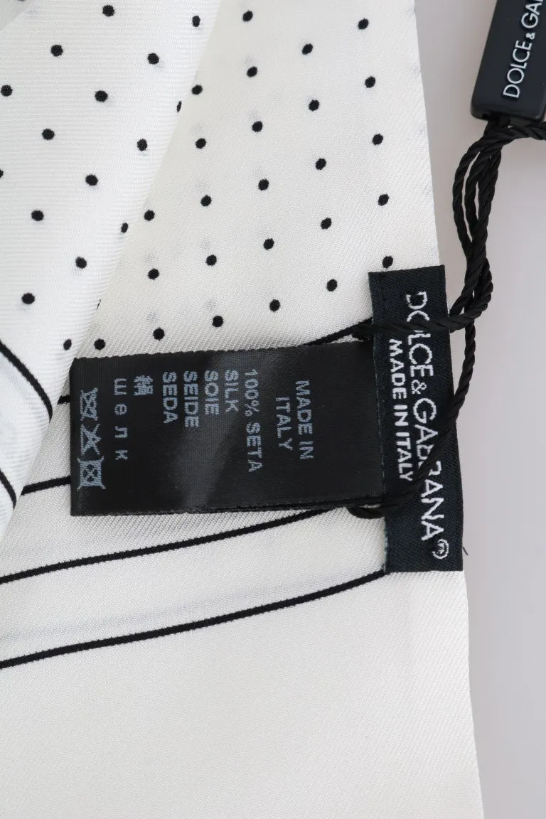 White Polka Dotted Silk Fringes Scarf