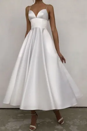 White Satin Midi Dresses for Brides vestido de novia corto