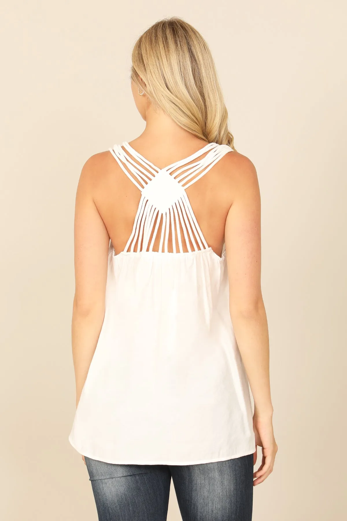 WHITE V-NECK MULTIPLE STRAP SOLID TOP