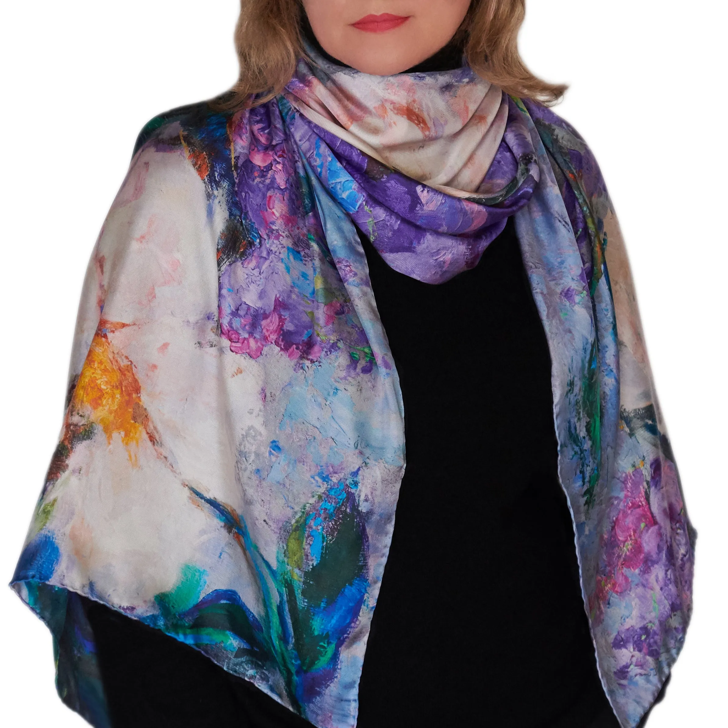 Wisteria and Magnolias, 75x24-inch Long Italian Silk Scarf
