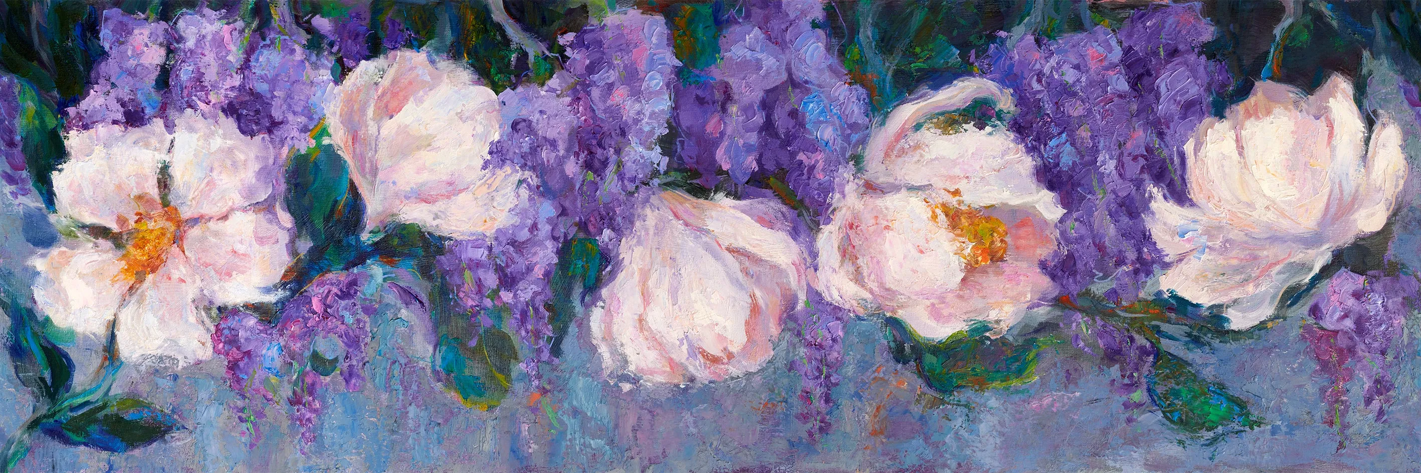Wisteria and Magnolias, 75x24-inch Long Italian Silk Scarf