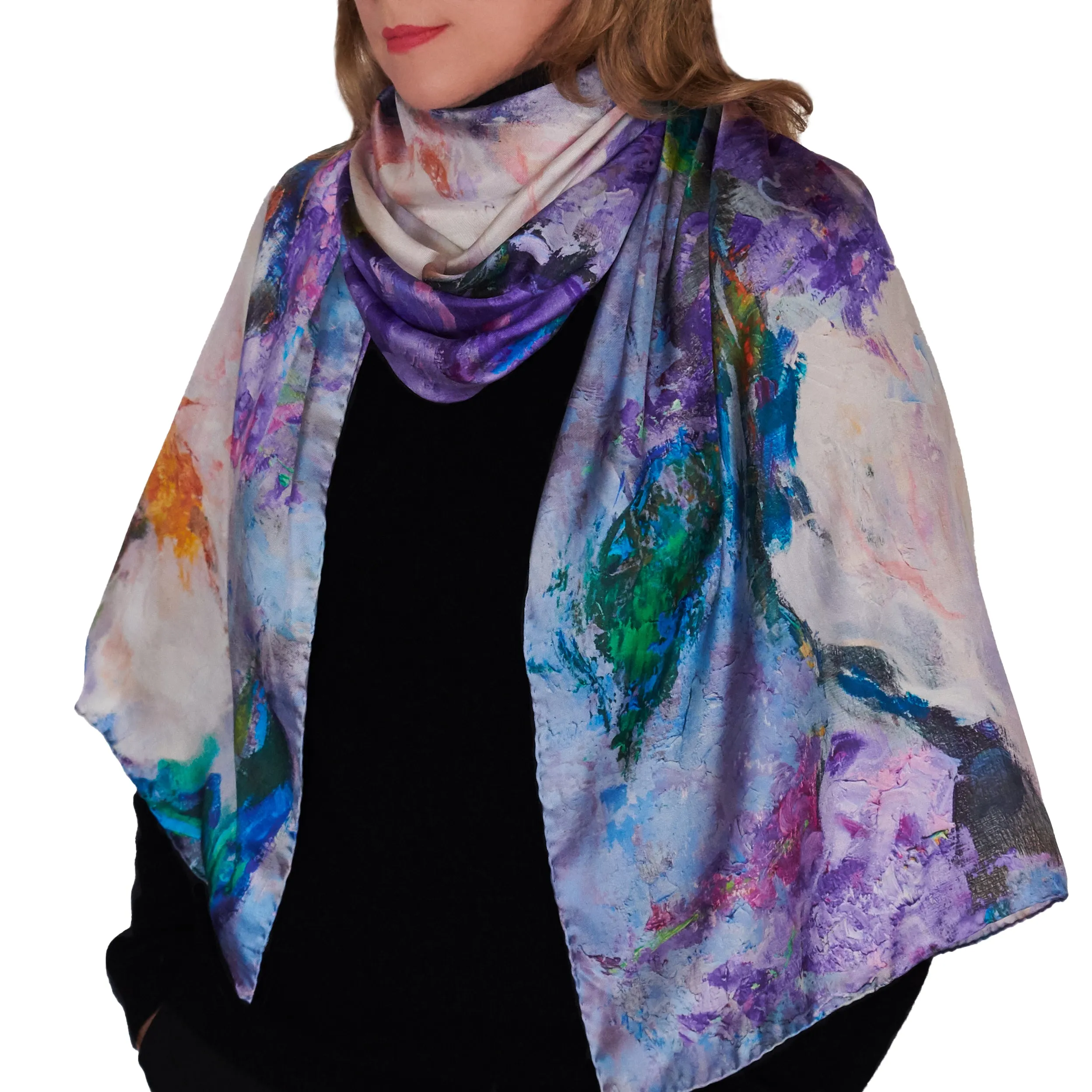 Wisteria and Magnolias, 75x24-inch Long Italian Silk Scarf