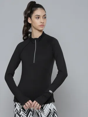 Women Black Solid High Neck Training T-shirt