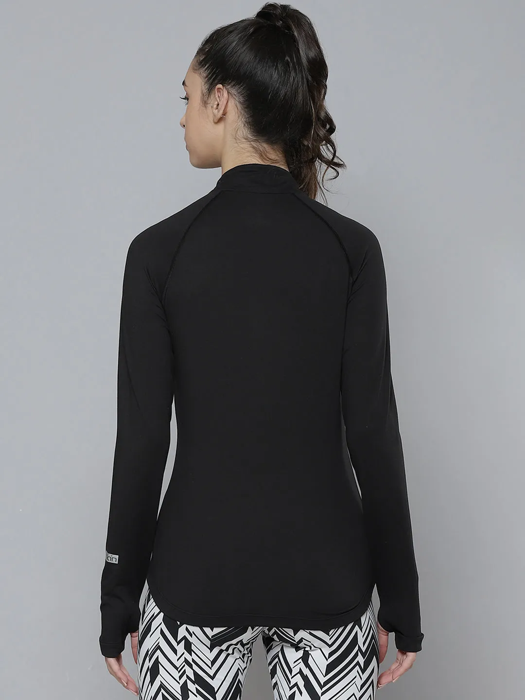 Women Black Solid High Neck Training T-shirt