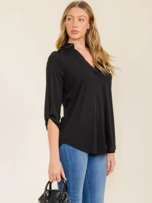 WOMEN'S 3/4 SLEEVES V-NECK TUNIC HIGH-LOW TOP